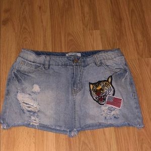 Charlotte Rouse mini distressed patched skirt